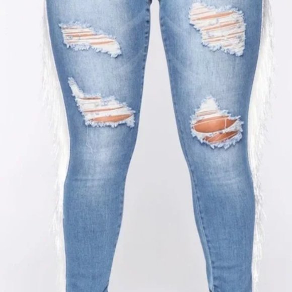 NWT AP Blue by Aphrodite Jeans with White Fringe Size 1X - Picture 3 of 12